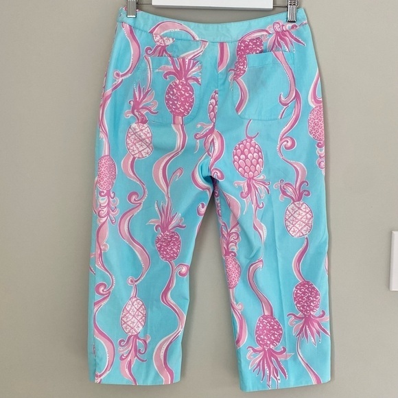 Vintage Lilly Pulitzer Cropped Pants Pink Blue Pineapple print Size 4 - Picture 10 of 16